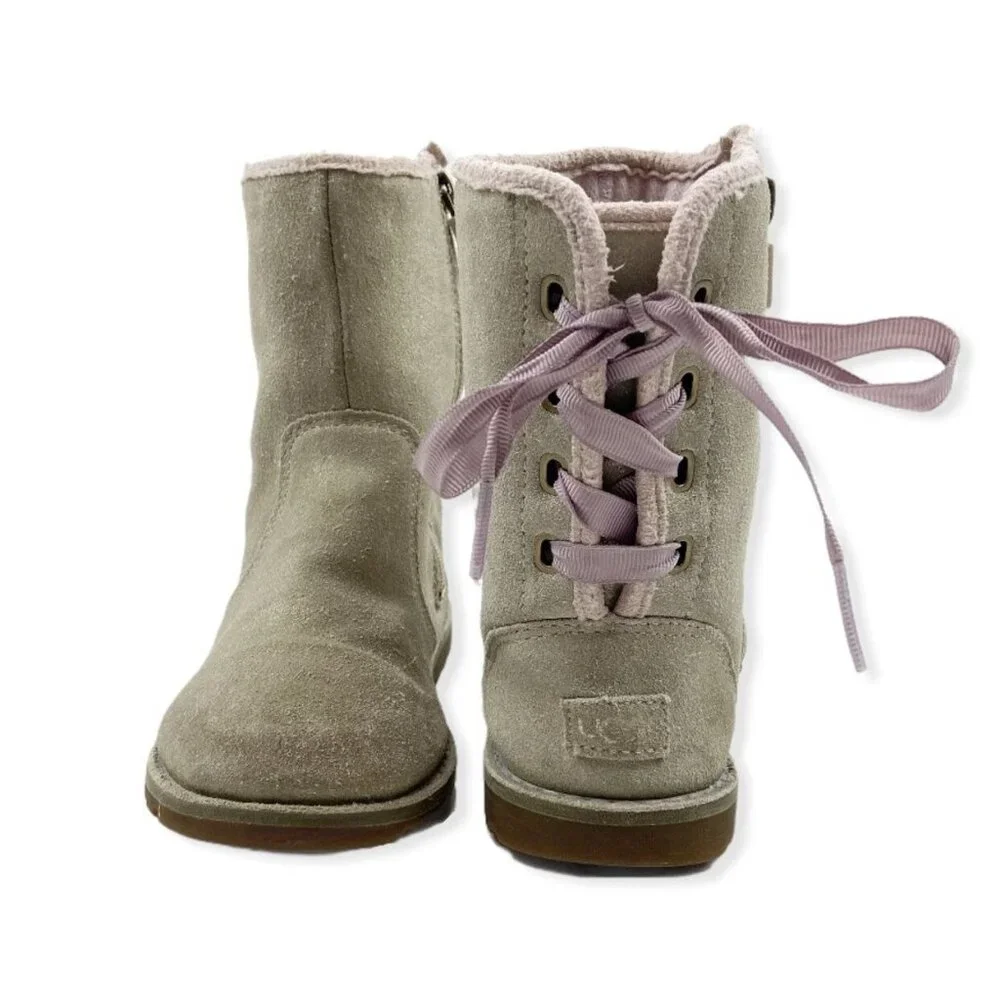 UGG Corene Metallic Suede Lace-up Boots in Gold 11 (Kids)